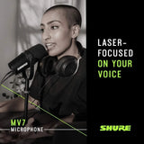 Shure MV7 USB Podcast Microphone for Podcasting, Recording, Live Streaming & Gaming, Built-in Headphone Output, All Metal USB/XLR Dynamic Mic, Voice-Isolating Technology, TeamSpeak Certified - Black