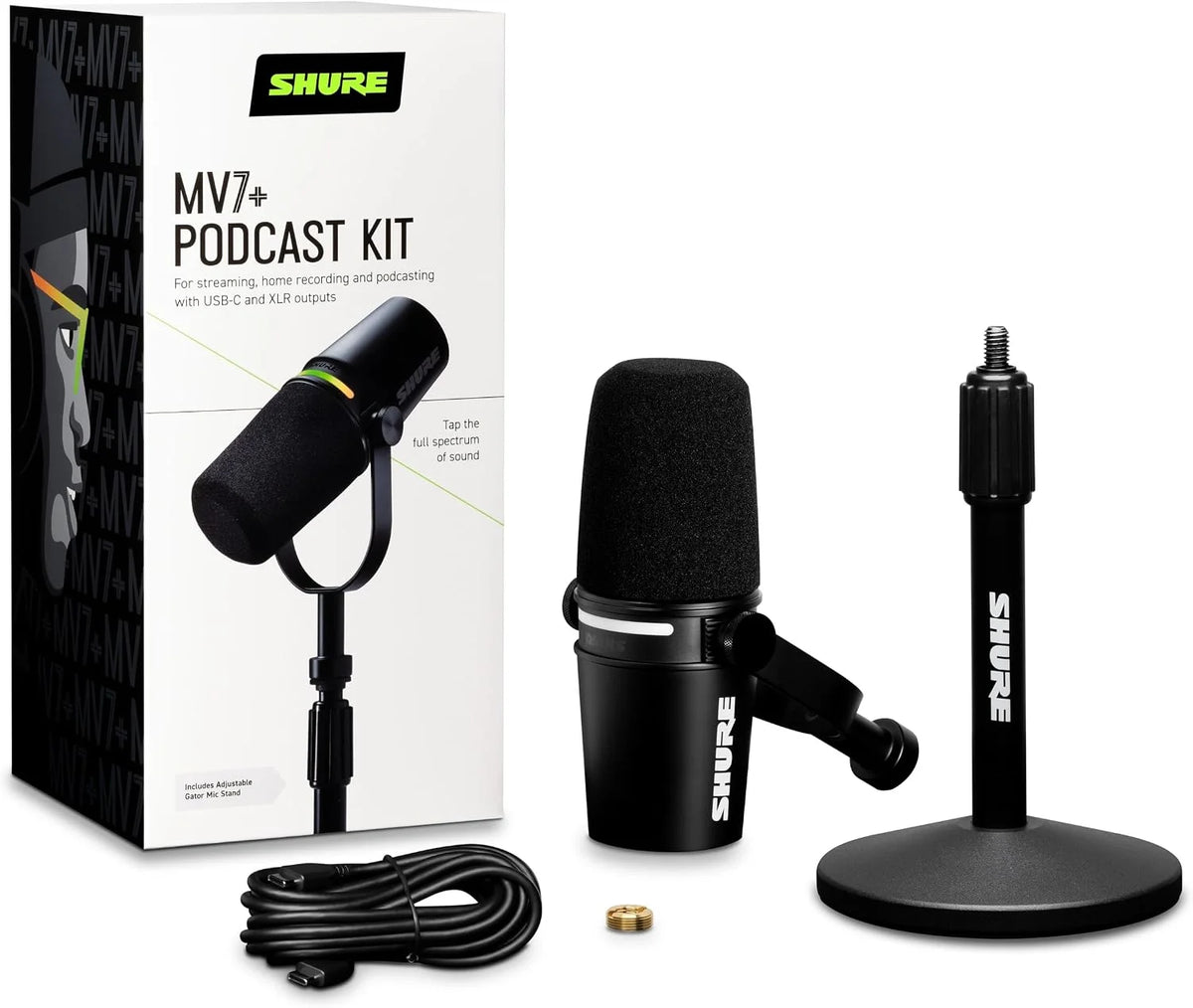Shure MV7+ USB-C & XLR Podcast Dynamic Mic with Stand - Black