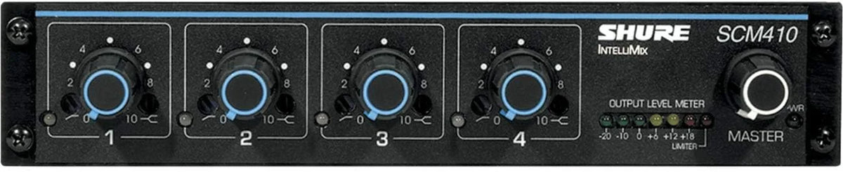 Shure SCM410 4-Channel Automatic Microphone Mixer (12V Phantom Power) with Logic Control, IntelliMix Technology and Adjustable EQ per Channel