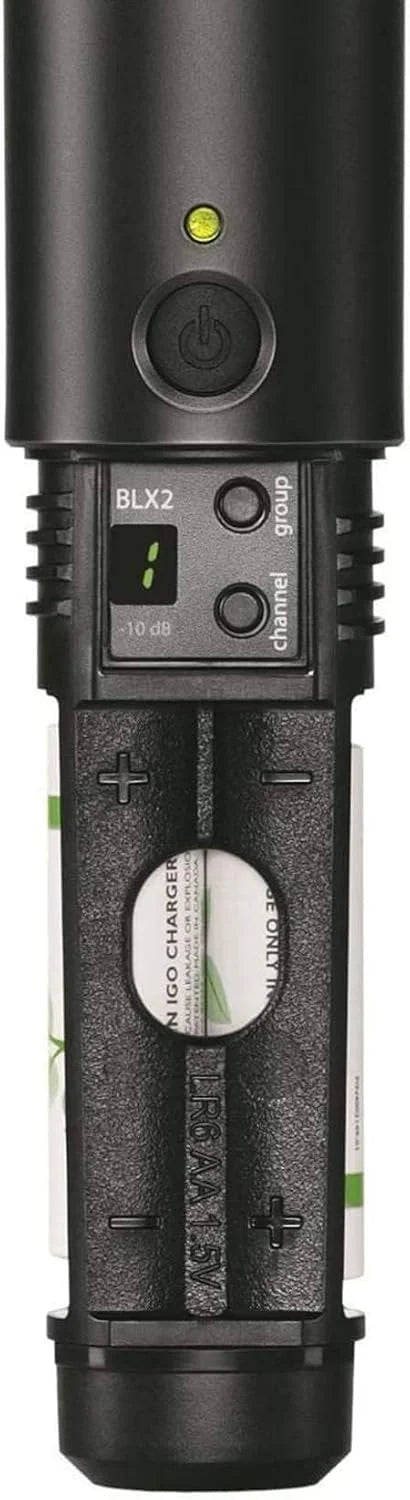 Shure BLX288/SM58 Dual-Channel Wireless Audio System J11 Band (596–620 MHz) – BLX88 Receiver, (2) BLX2 Transmitters with SM58 Dynamic Mic, Up to 14 Hr Battery, 300 ft Range