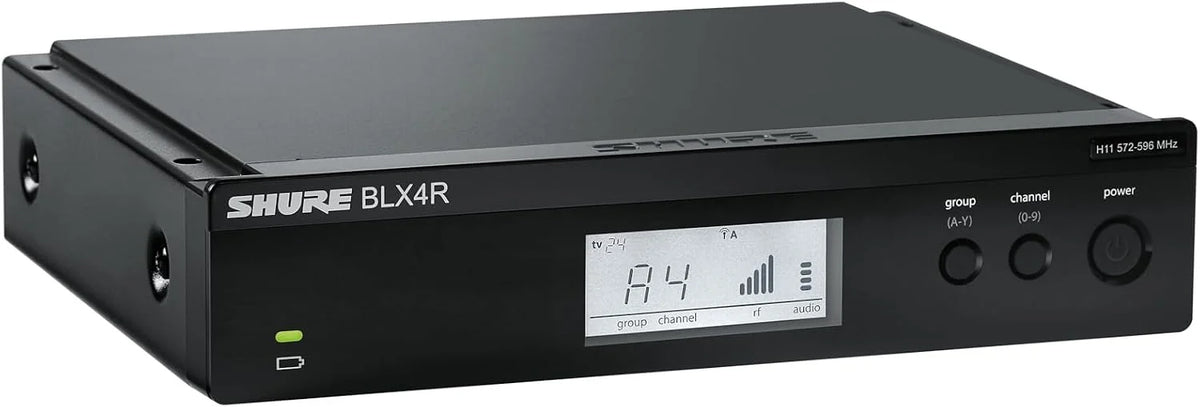 Shure BLX24R/SM58 Rack-Mount Wireless Audio System H9 Band (512–542 MHz) – BLX4R Receiver, BLX2 Transmitter with SM58 Dynamic Mic, Up to 14 Hr Battery, 300 ft Range