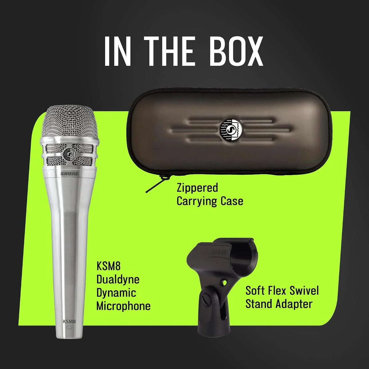 Shure KSM8 Dualdyne Dynamic Vocal Microphone – Dual-Diaphragm Cardioid Mic for Live Performance, Studio Recording & Broadcasting, Brushed Nickel