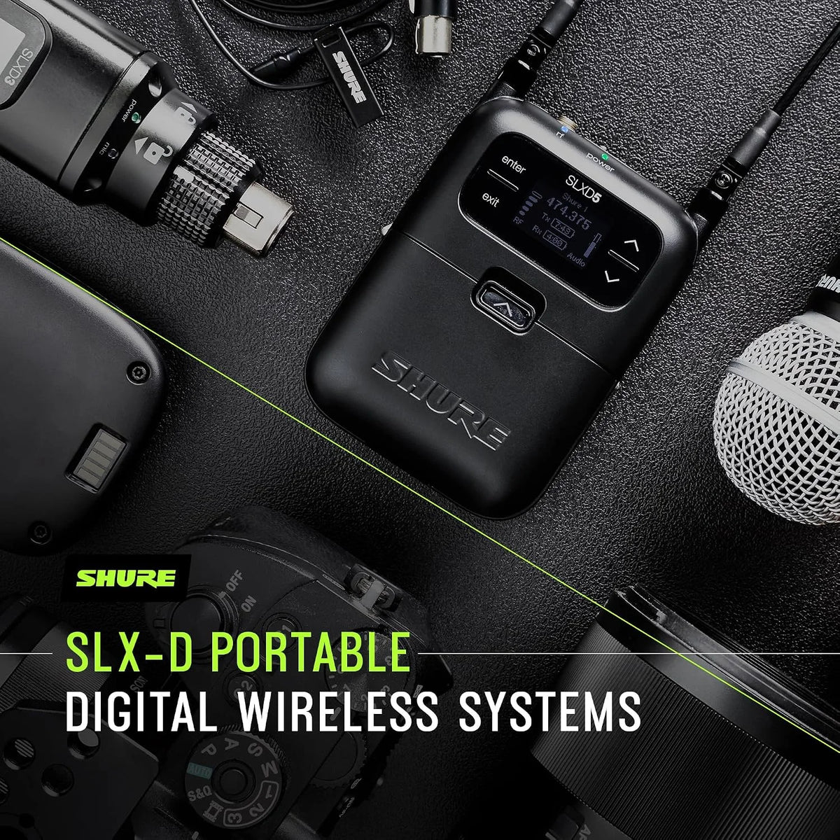 Shure SLXD15 Portable Digital Wireless Bodypack System with SLXD1 Bodypack Transmitter and SLXD5 Single-Channel Portable Receiver - Microphone/Instrument Cable Sold Separately | G58 Band (SLXD15-G58)