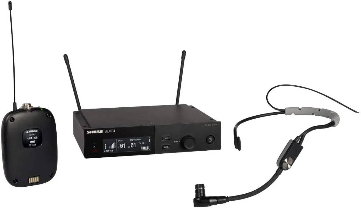 Shure SLXD14/SM35 Digital Wireless Microphone System - Includes SLXD1 Bodypack Transmitter with SM35 Headset Mic & SLXD4 Single Channel Rack Mount Receiver | H55 Band (SLXD14/SM35-H55)