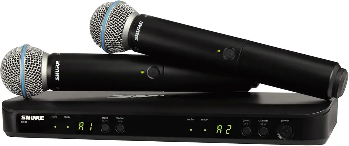 Shure BLX288/B58 Dual-Channel Wireless Audio System H9 Band (512–542 MHz) – BLX88 Receiver, (2) BLX2 Transmitters with Beta 58A Mic, Up to 14 Hr Battery, 300 ft Range