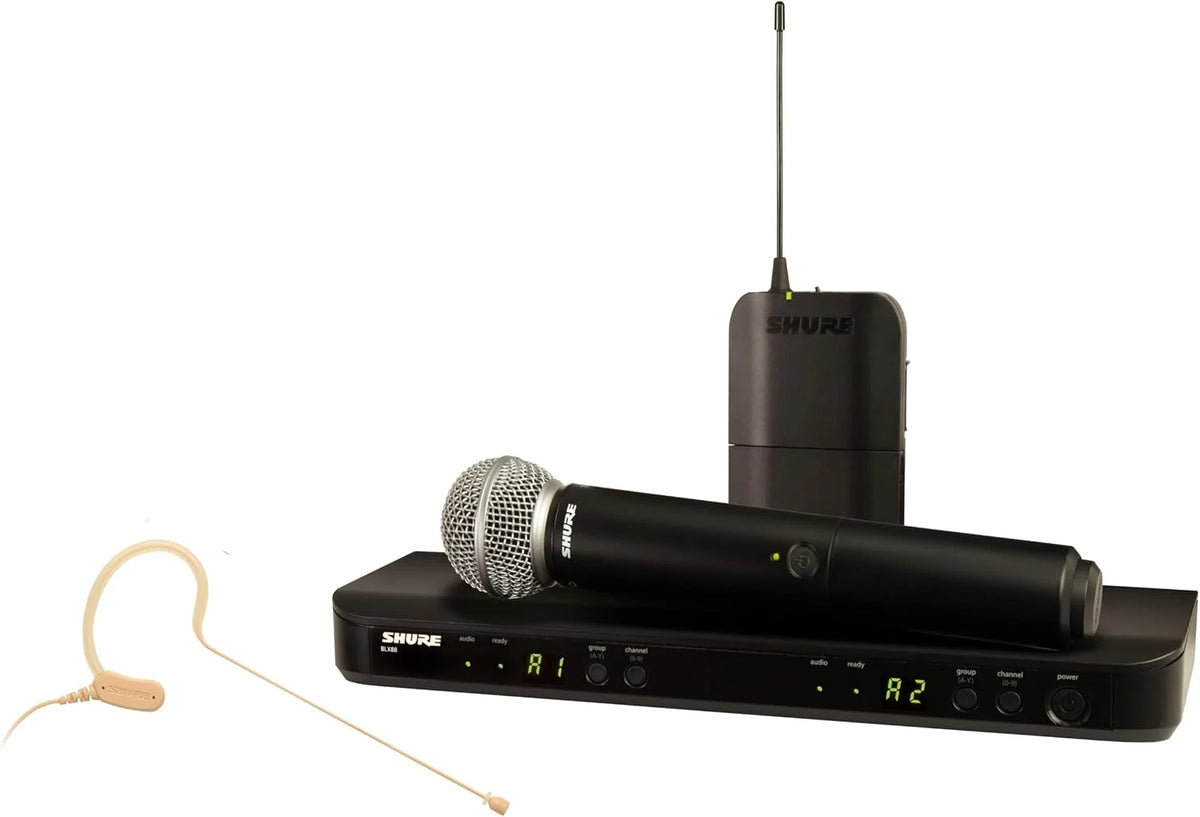 Shure BLX1288/MX153 Dual-Channel Wireless Performance System, J11 Band (596–620 MHz) – BLX88 Receiver, SM58 Handheld & MX153 Earset – Up to 14 Hr Battery, 300 ft Range