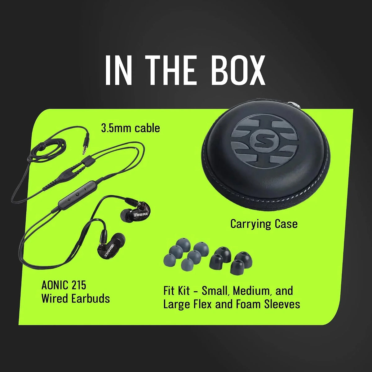 Shure AONIC 215 Wired Sound Isolating Earbuds, Clear Sound, Single Driver, Secure in-Ear Fit, Detachable Cable, Apple & Android Compatible, Black