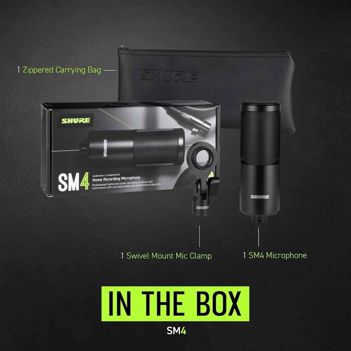 Shure SM4-K Studio Condenser Microphone – XLR Mic for Home Studio Recording, Vocals & Instruments with Mix-Ready Sound & All-Metal Construction, Black