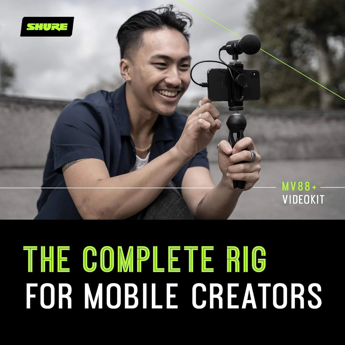 Shure MV88+ Video Kit - Digital Stereo Condenser Microphone for Apple and Android, with Manfrotto PIXI Tripod, Phone Clamp, Mount, iOS and USB-C Cables for Next-Level Connectivity (MV88+ Video KIT)