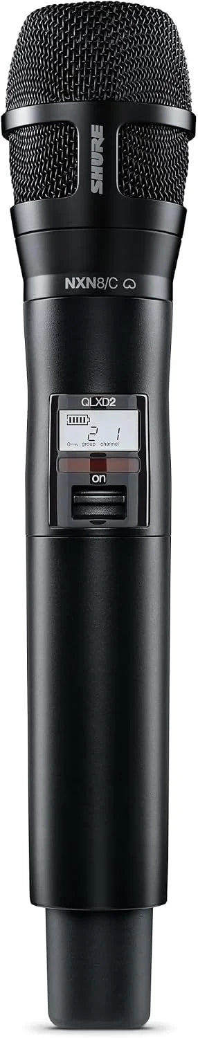 Shure QLXD2/N8CB Handheld Transmitter with Nexadyne 8/C Black Cardioid Vocal Mic Capsule - for use with QLX-D Digital Wireless Microphone Systems, Receiver Sold Separately | G50 Band (QLXD2/N8CB=-G50)