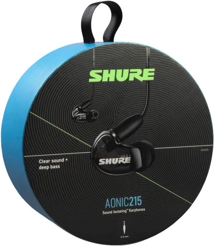 Shure AONIC 215 Wired Sound Isolating Earbuds, Clear Sound, Single Driver, Secure in-Ear Fit, Detachable Cable, Apple & Android Compatible, Black