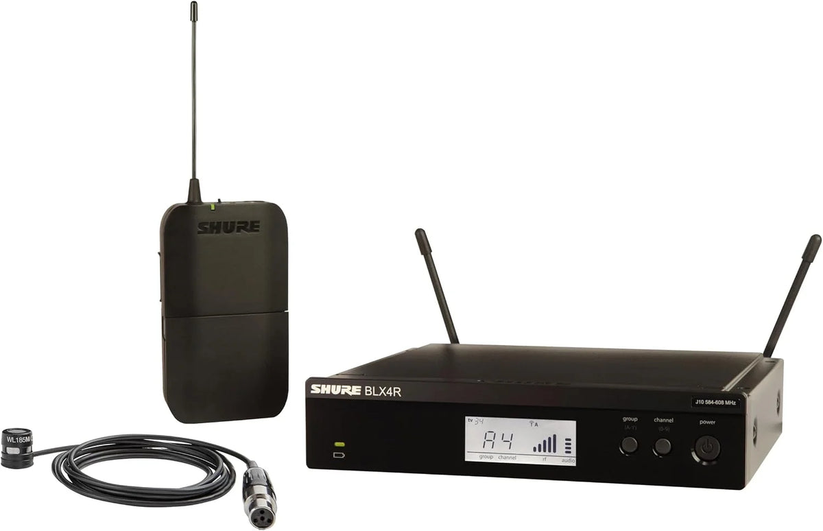 Shure BLX14R/W85M Rack-Mount Lavalier Audio System H11 Band (572–596 MHz) – BLX4R Receiver, BLX1 Bodypack & WL185m Cardioid Lavalier Mic, Up to 14 Hr Battery, 300 ft Range
