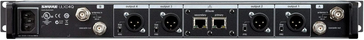Shure ULXD4D Quad Channel Receiver - for use with ULX-D Digital Wireless Microphone Systems, Transmitters Sold Separately | V50 Band (ULXD4Q=-V50)