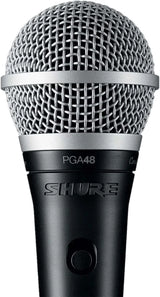 Shure PGA48 Dynamic Microphone - Handheld Mic for Vocals with Cardioid Pick-up Pattern, Discrete On/Off Switch, 3-pin XLR Connector, 15' XLR-to-QTR Cable, Stand Adapter and Zipper Pouch (PGA48-QTR)