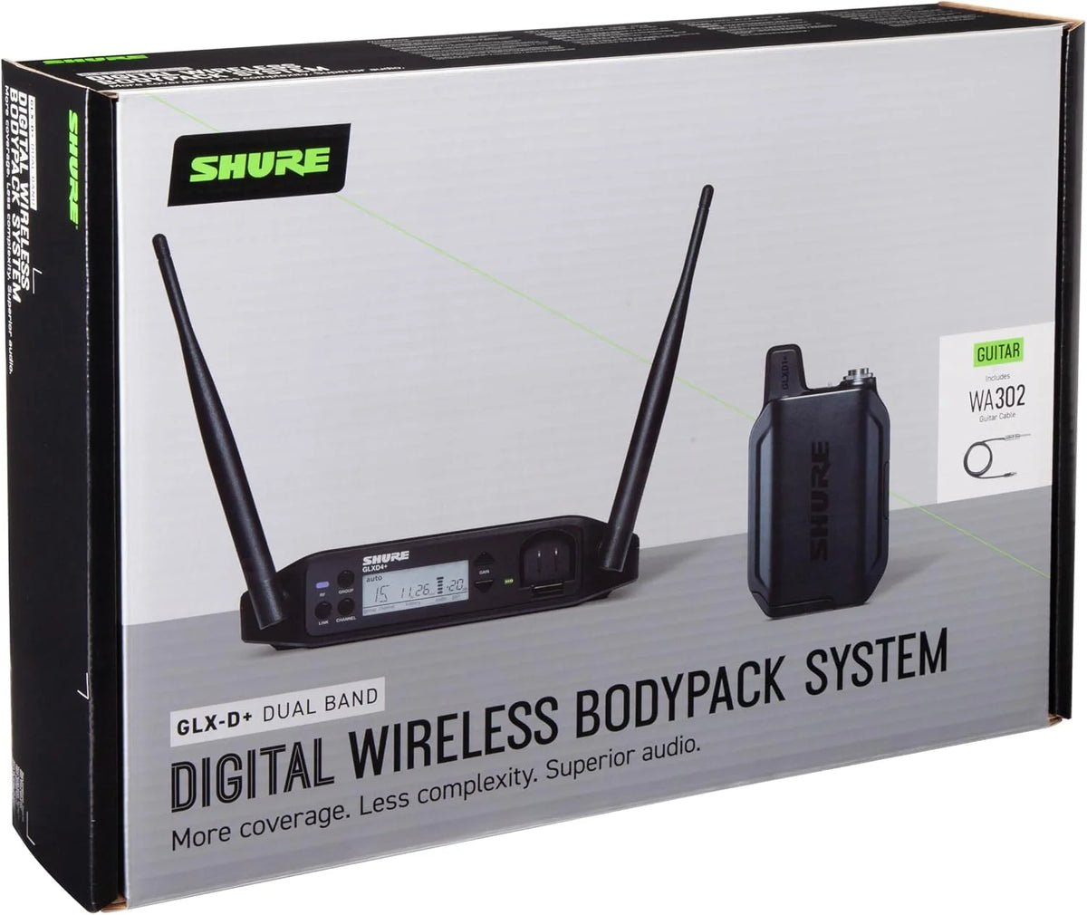 Shure GLXD14+ Dual Band Pro Digital Wireless System for Guitar and Bass - 12-Hour Battery Life, 100 ft Range | Includes 1/4" Jack Instrument Cable & Single Channel Receiver (GLXD14+-Z3)