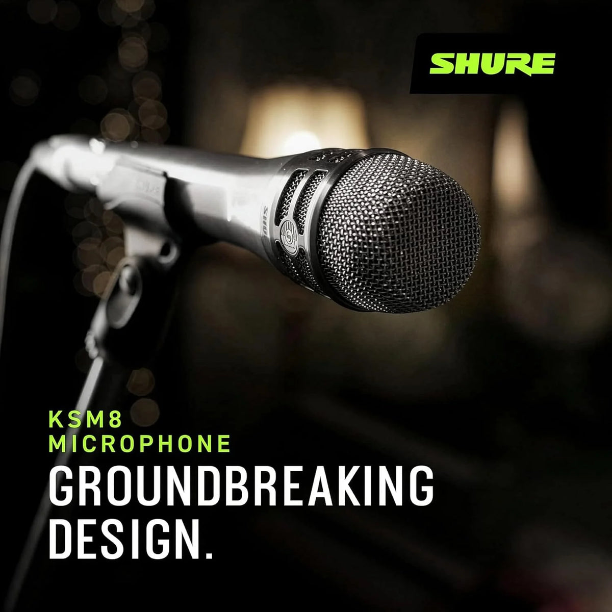Shure KSM8 Dualdyne Dynamic Vocal Microphone – Dual-Diaphragm Cardioid Mic for Live Performance, Studio Recording & Broadcasting, Brushed Nickel