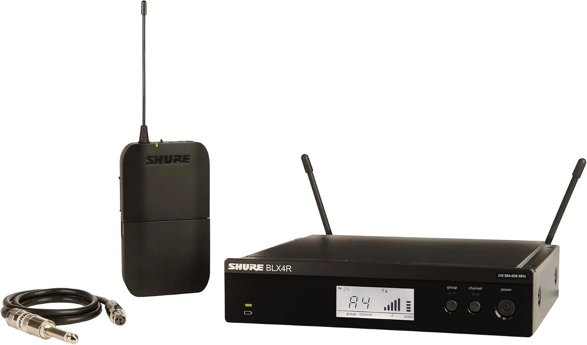 Shure BLX14R UHF Wireless System - Perfect for Guitar and Bass with 1/4 Jack - 14-Hour Battery Life, 300 ft Range | Includes 1/4" Jack Instrument Cable & Single Channel Rack Mount Receiver | H8 Band