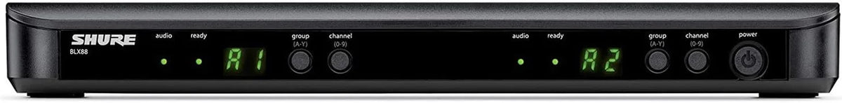Shure BLX288/SM58 Dual-Channel Wireless Audio System J11 Band (596–620 MHz) – BLX88 Receiver, (2) BLX2 Transmitters with SM58 Dynamic Mic, Up to 14 Hr Battery, 300 ft Range