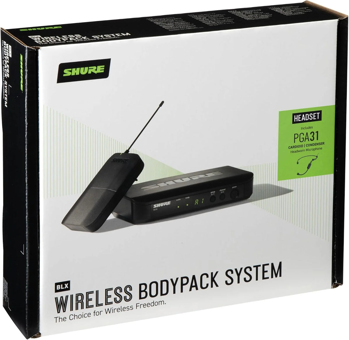 Shure BLX14/P31 Headset Audio System J11 Band (596–620 MHz) – BLX4 Receiver, BLX1 Bodypack & PGA31 Cardioid Headset Mic, Up to 14 Hr Battery, 300 ft Range