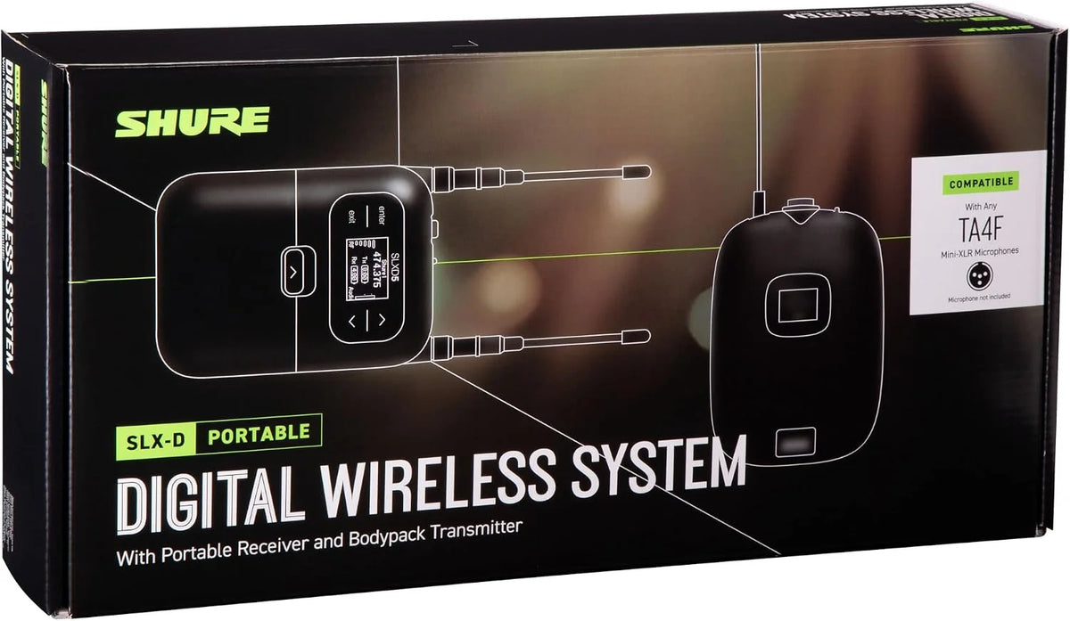 Shure SLXD15 Portable Digital Wireless Bodypack System with SLXD1 Bodypack Transmitter and SLXD5 Single-Channel Portable Receiver - Microphone/Instrument Cable Sold Separately | H55 Band (SLXD15-H55)