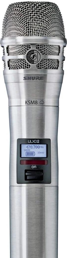 Shure ULXD2/K8N Handheld Transmitter with KSM8 Brushed Nickel Vocal Mic Capsule - for use with ULX-D Digital Wireless Microphone Systems, Receiver Sold Separately | H50 Band (ULXD2/K8N=-H50)