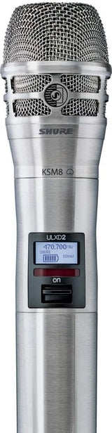 Shure ULXD2/K8N Handheld Transmitter with KSM8 Brushed Nickel Vocal Mic Capsule - for use with ULX-D Digital Wireless Microphone Systems, Receiver Sold Separately | H50 Band (ULXD2/K8N=-H50)