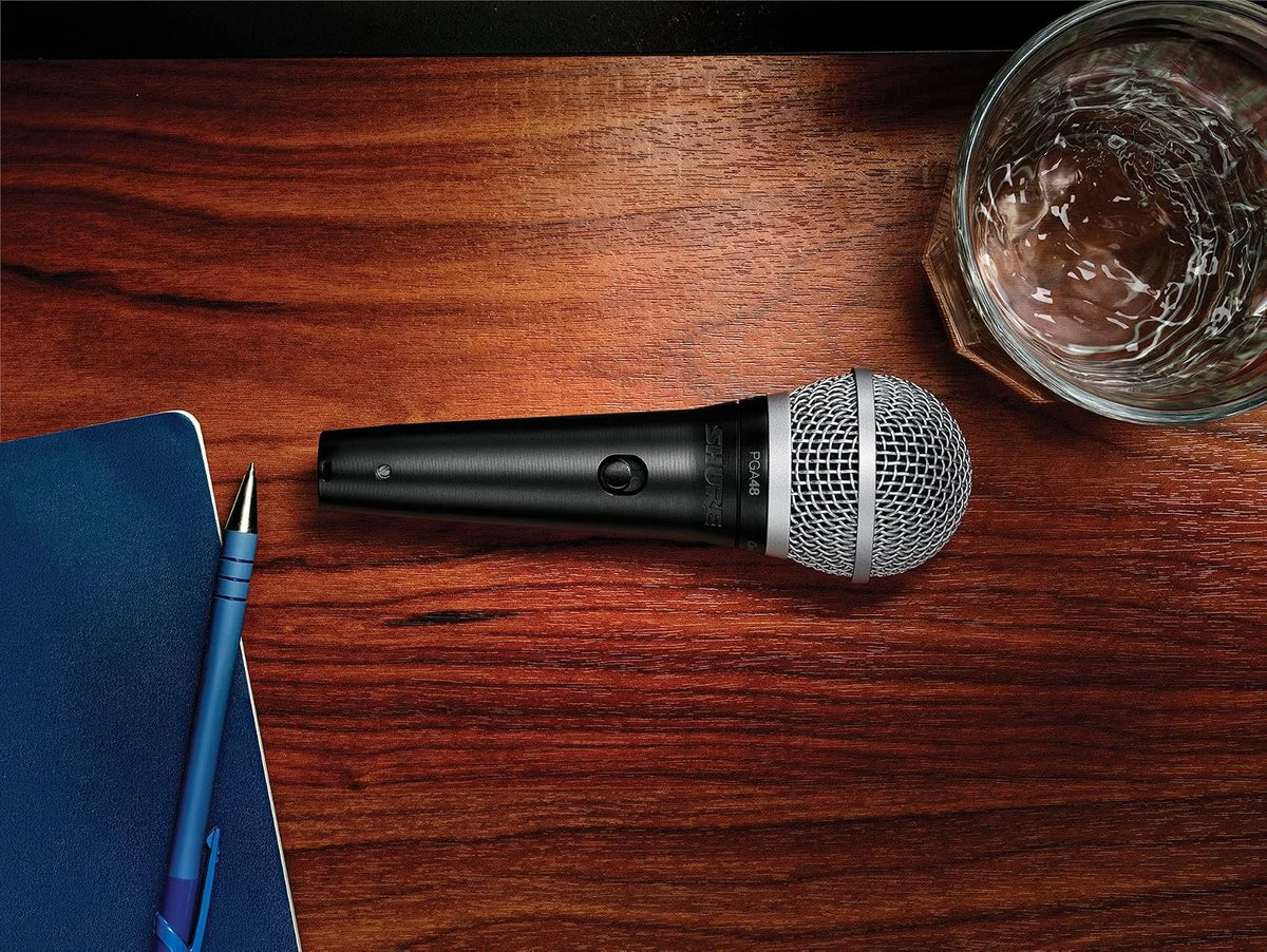 Shure PGA48 Dynamic Microphone - Handheld Mic for Vocals with Cardioid Pick-up Pattern, Discrete On/Off Switch, 3-pin XLR Connector, 15' XLR-to-QTR Cable, Stand Adapter and Zipper Pouch (PGA48-QTR)