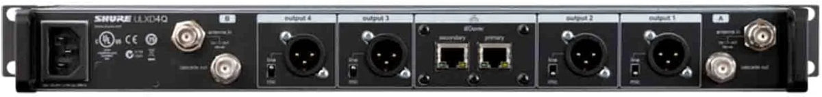 Shure ULXD4D Quad Channel Receiver - for use with ULX-D Digital Wireless Microphone Systems, Transmitters Sold Separately | G50 Band (ULXD4Q=-G50)