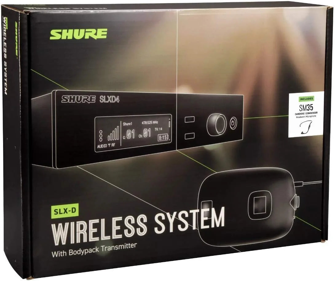 Shure SLXD14/SM35 Digital Wireless Microphone System - Includes SLXD1 Bodypack Transmitter with SM35 Headset Mic & SLXD4 Single Channel Rack Mount Receiver | G58 Band (SLXD14/SM35-G58)