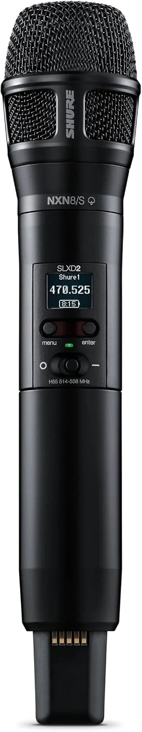 Shure SLXD24D/N8CB Dual Channel Wireless Microphone System - Includes Two SLXD2 Handheld Transmitters with Nexadyne 8/S Vocal Mic Capsules, SLXD4D Rack Mount Receiver | J52 Band (SLXD24D/N8SB-J52)