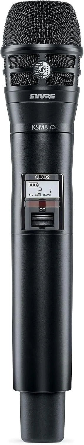 Shure QLXD2/K8B Handheld Transmitter with KSM8 Black Vocal Mic Capsule - for use with QLX-D Digital Wireless Microphone Systems, Receiver Sold Separately | H50 Band (QLXD2/K8B=-H50)