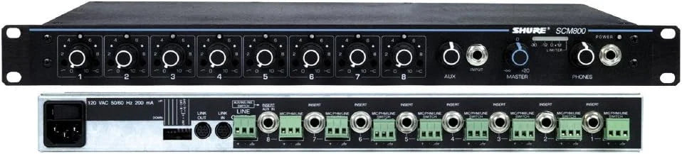Shure SCM800 Eight Channel Microphone Mixer with 48V Phantom Power, Designed for Sound Reinforcement, General Audio Recording and Audio-Visual Systems