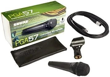 Shure PGA57 Dynamic Microphone - Professional Quality Instrument Mic with Cardioid Pick-up Pattern, 3-in XLR Connector, 15' XLR-to-XLR Cable, Stand Adapter and Zipper Pouch, (PGA57-XLR)