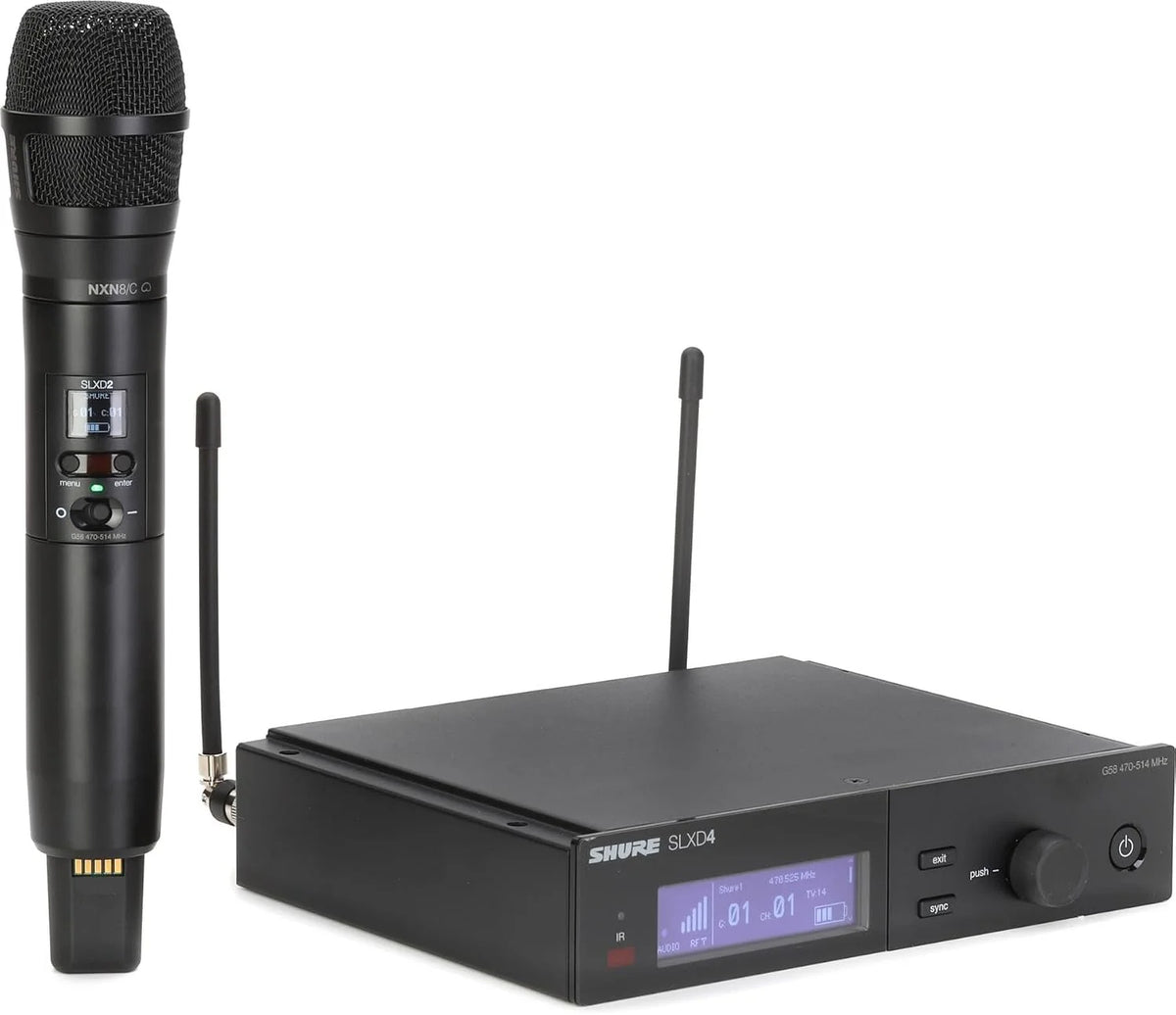 Shure SLXD24/N8CB Wireless Microphone System - Includes SLXD2 Handheld Transmitter with Nexadyne 8/C Black Vocal Mic Capsule and SLXD4 Single Channel Rack Mount Receiver | G58 Band (SLXD24/N8CB-G58)