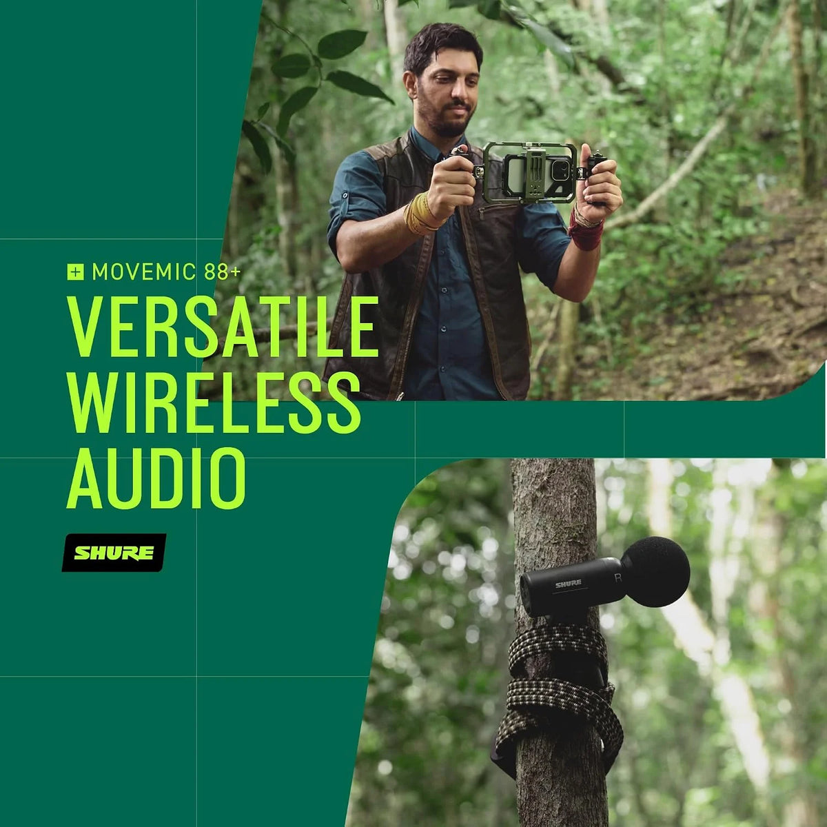 Shure MoveMic 88+ Wireless Video Microphone Kit for iPhone, Android & Cameras - Stereo Condenser Mic with 4 Polar Patterns, DSP Audio Controls & MoveMic Receiver, Black