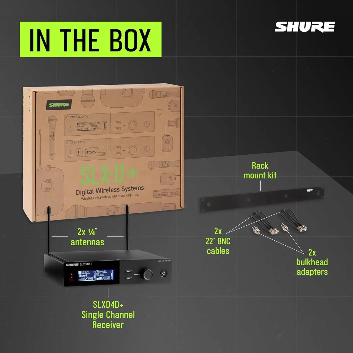 Shure SLXD4D+ Dual-Channel Digital Wireless Receiver