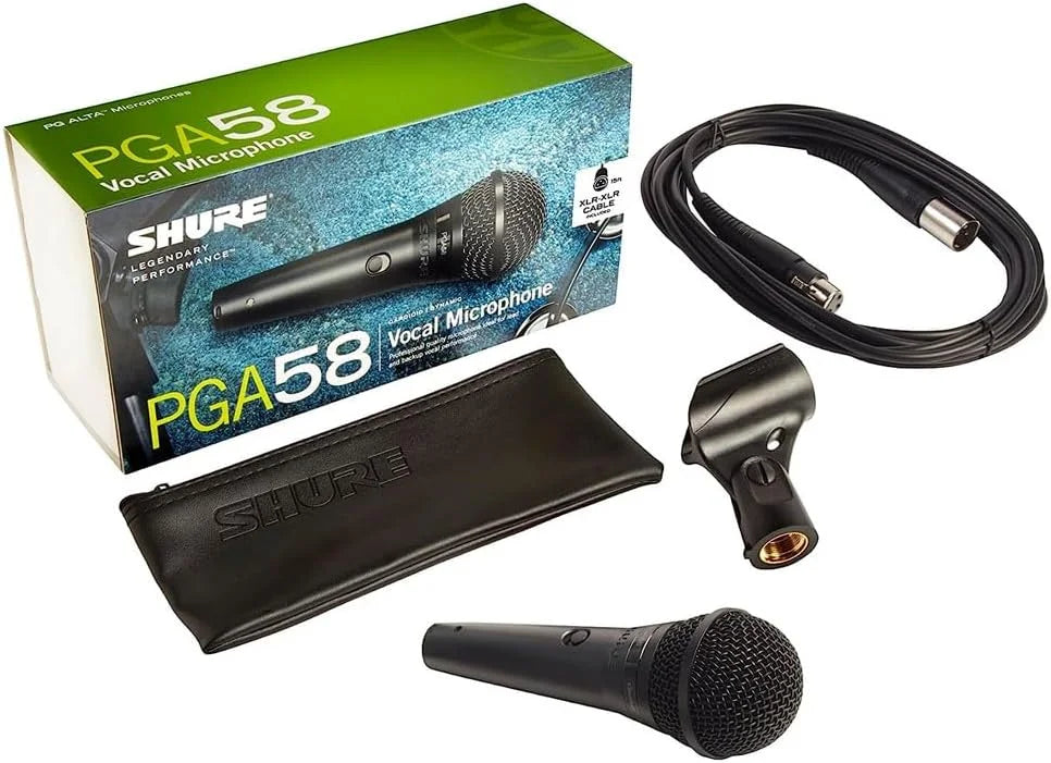 Shure PGA58 Dynamic Microphone - Handheld Mic for Vocals with Cardioid Pick-up Pattern, Discrete On/Off Switch, Stand Adapter and Zipper Pouch (PGA58-XLR)