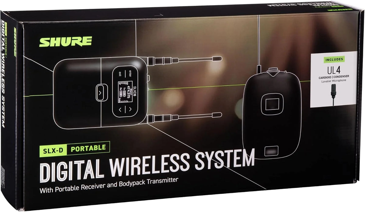 Shure SLXD15/UL4B Portable Digital Wireless System with SLXD1 Bodypack Transmitter, SLXD5 Single Channel Receiver and UniPlex UL4B Cardioid Lavalier Microphone | G58 Band (SLXD15/UL4B-G58)