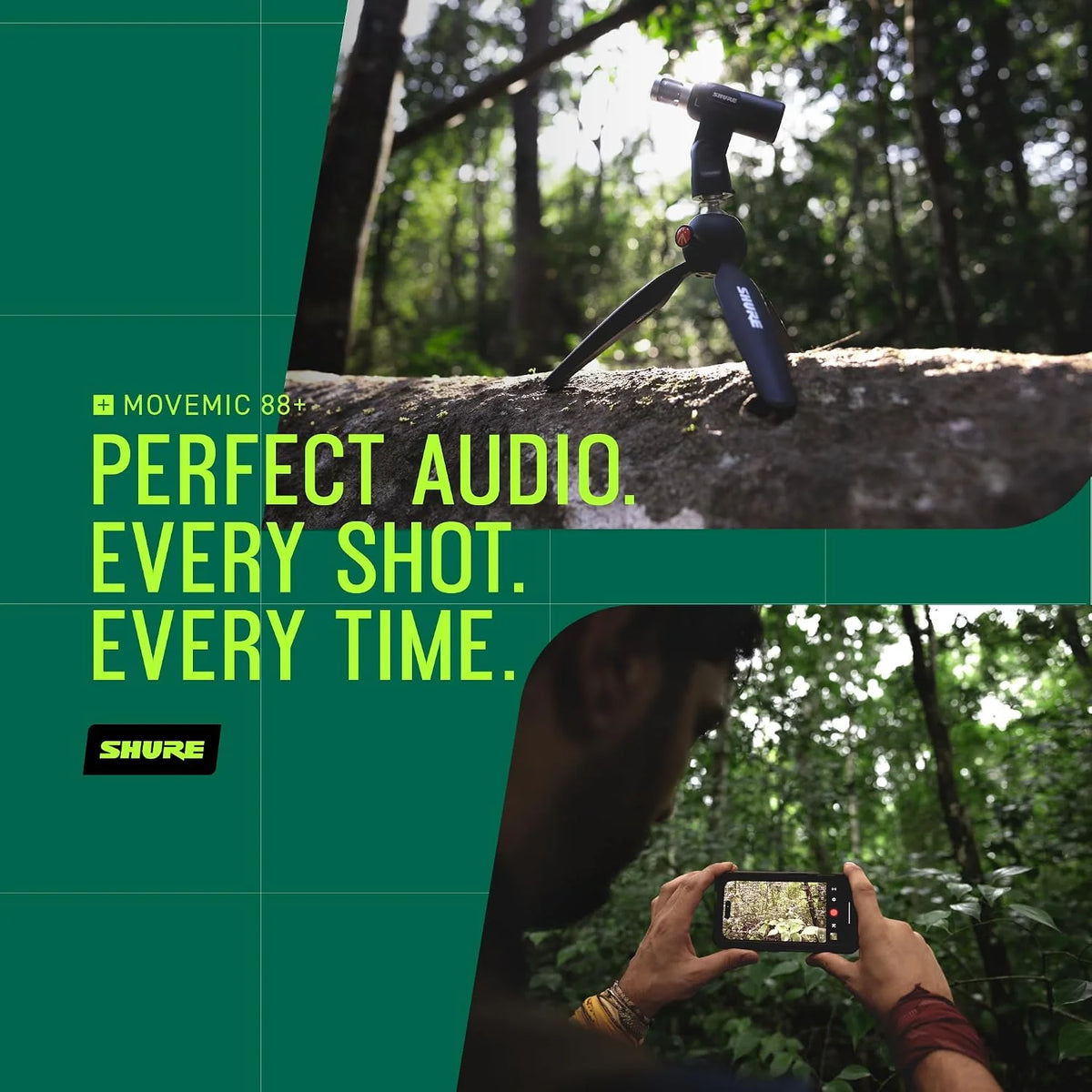 Shure MoveMic 88+ Wireless Video Microphone Kit for iPhone, Android & Cameras - Stereo Condenser Mic with 4 Polar Patterns, DSP Audio Controls & MoveMic Receiver, Black
