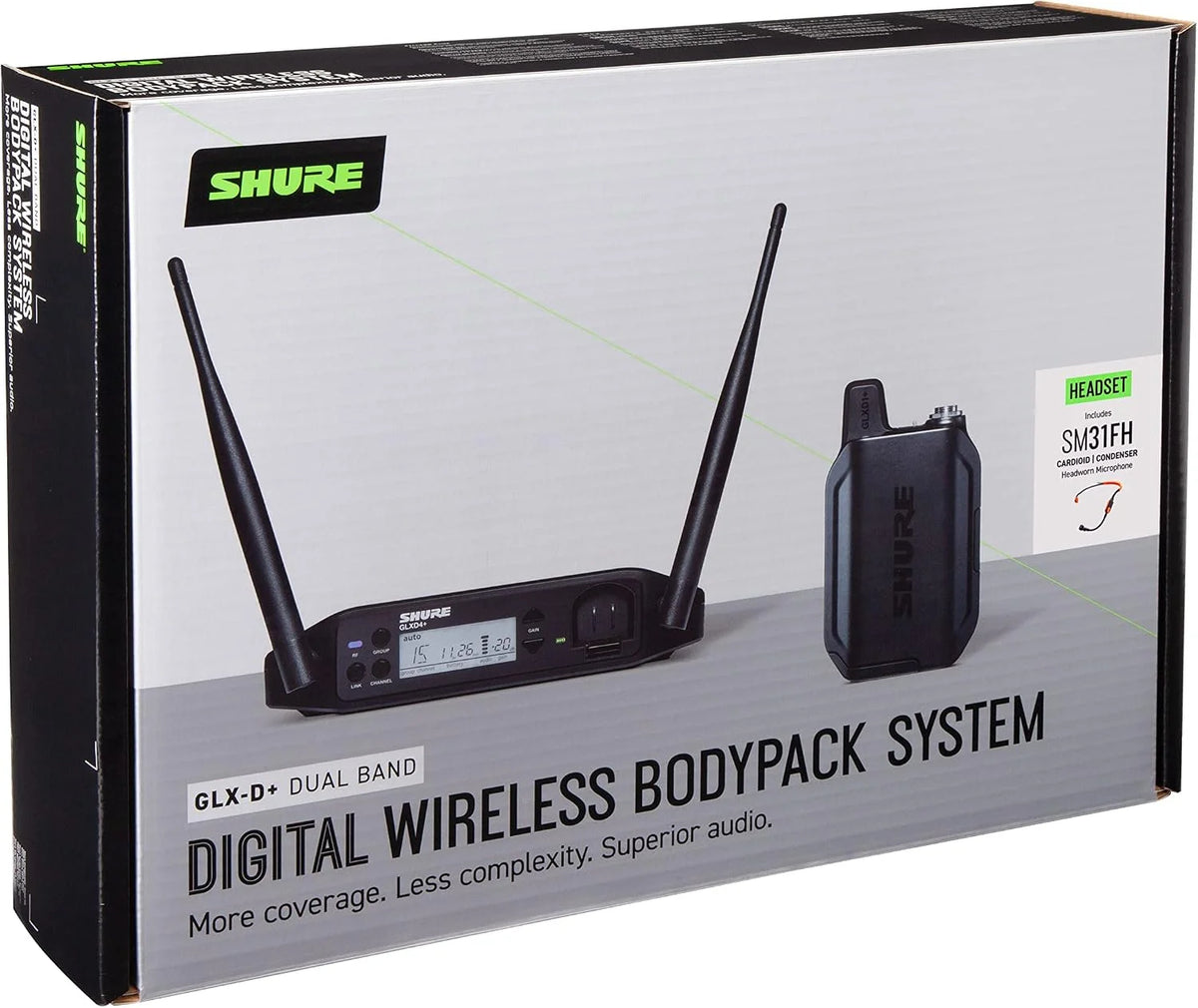 Shure GLXD14+/SM31 Dual Band Digital Wireless Microphone System for Fitness and Aerobics - 12-Hour Battery Life, 100 ft Range | SM31FH Fitness Headset Mic, Single Channel Receiver (GLXD14+/SM31-Z3)