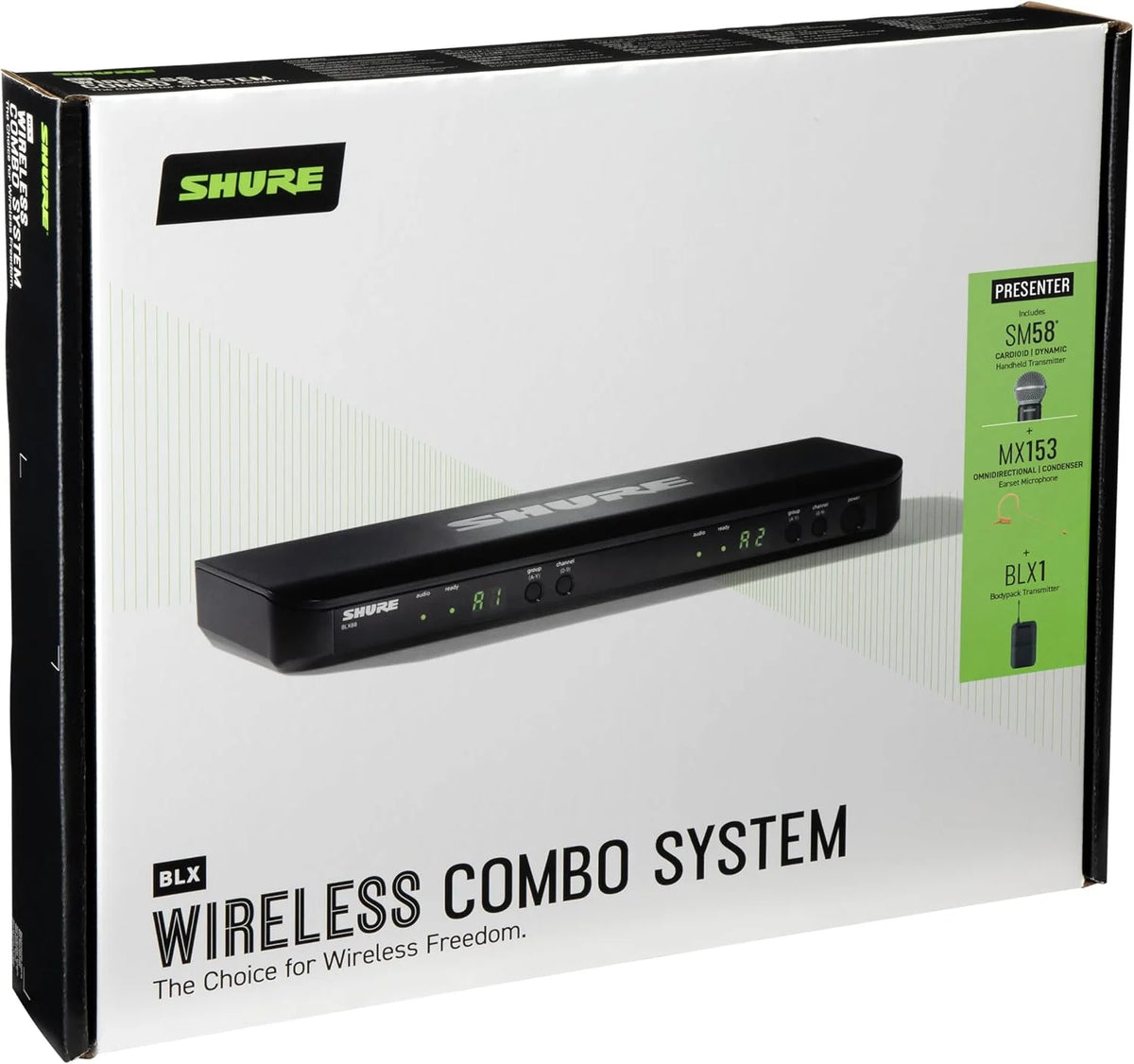 Shure BLX1288/MX153 Dual-Channel Wireless Performance System, H11 Band (572–596 MHz) – BLX88 Receiver, SM58 Handheld & MX153 Earset – Up to 14 Hr Battery, 300 ft Range