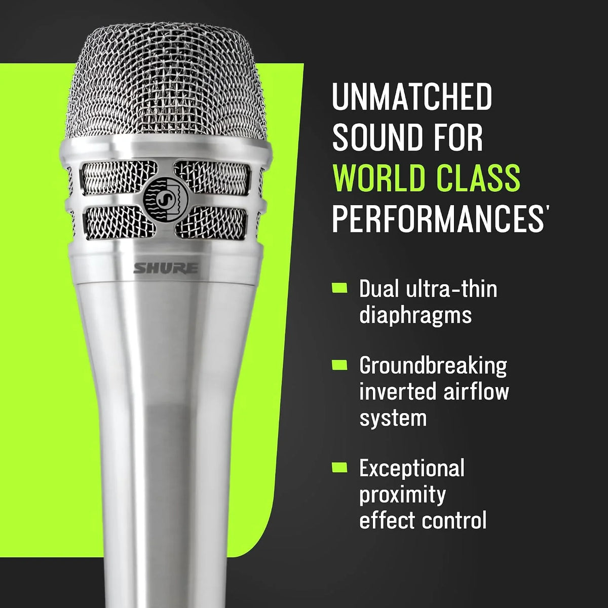 Shure KSM8 Dualdyne Dynamic Vocal Microphone – Dual-Diaphragm Cardioid Mic for Live Performance, Studio Recording & Broadcasting, Brushed Nickel