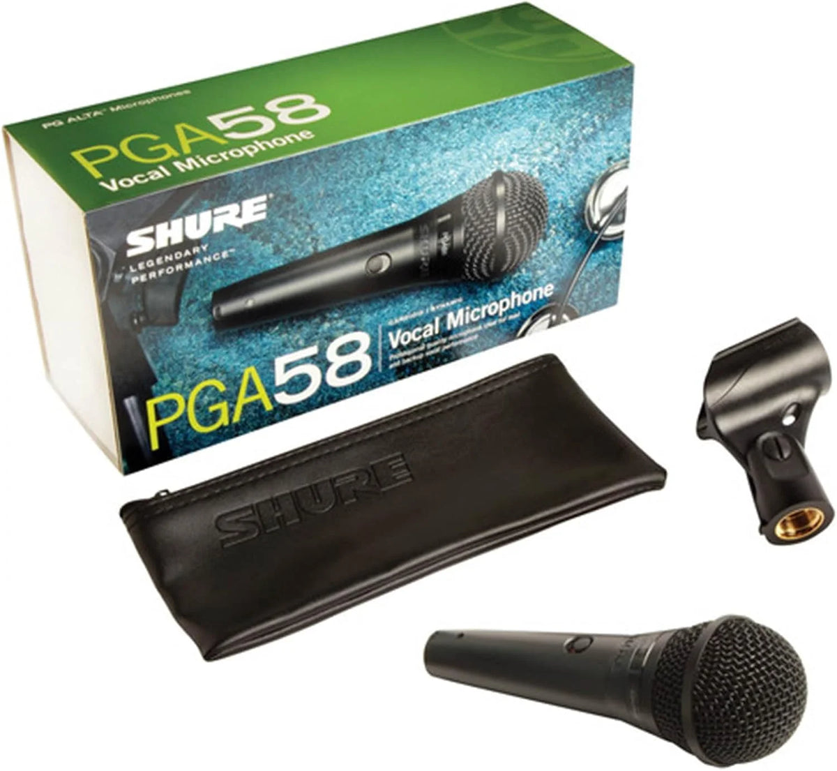 Shure PGA58 Dynamic Microphone - Handheld Mic for Vocals with Cardioid Pick-up Pattern, Discrete On/Off Switch, Stand Adapter and Zipper Pouch, No Cable (PGA58-LC)