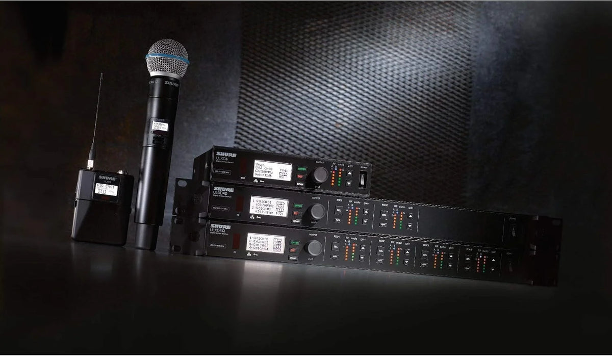 Shure ULXD4D Quad Channel Receiver - for use with ULX-D Digital Wireless Microphone Systems, Transmitters Sold Separately | G50 Band (ULXD4Q=-G50)