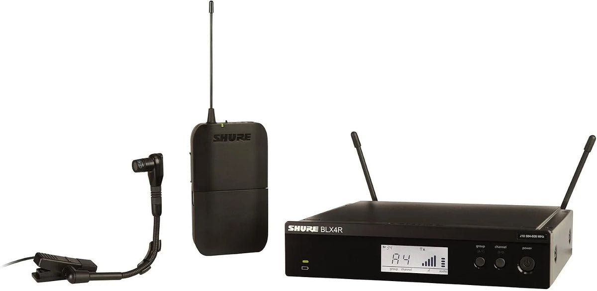 Shure BLX14R/B98 Rack-Mount Instrument Audio System J11 Band (596–620 MHz) – BLX4R Receiver, BLX1 Bodypack & BETA 98H/C Clip-On Mic for Brass, Woodwinds & Percussion, Up to 14 Hr Battery, 300 ft Range