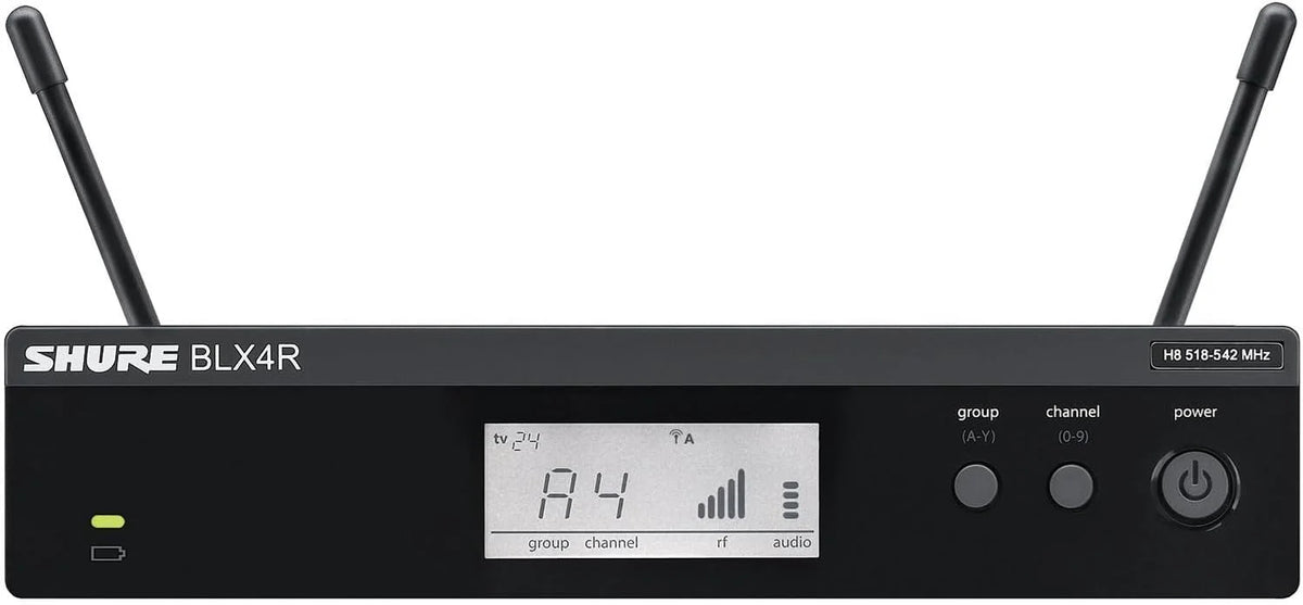 Shure BLX14R/W93 Rack-Mount Lavalier Audio System H11 Band (572–596 MHz) – BLX4R Receiver, BLX1 Bodypack & WL93 Miniature Lavalier Mic, Up to 14 Hr Battery, 300 ft Range