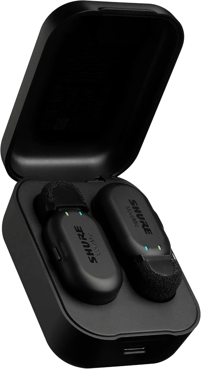 Shure MoveMic Two - Pro Direct to Phone Wireless Lavalier Microphones for iPhone & Android, 2 Bluetooth Mini Mics, 24 Hours Charge, Quick Set Up, IPX4, Compact & Portable Clip Lavs (MV-Two-Z7)