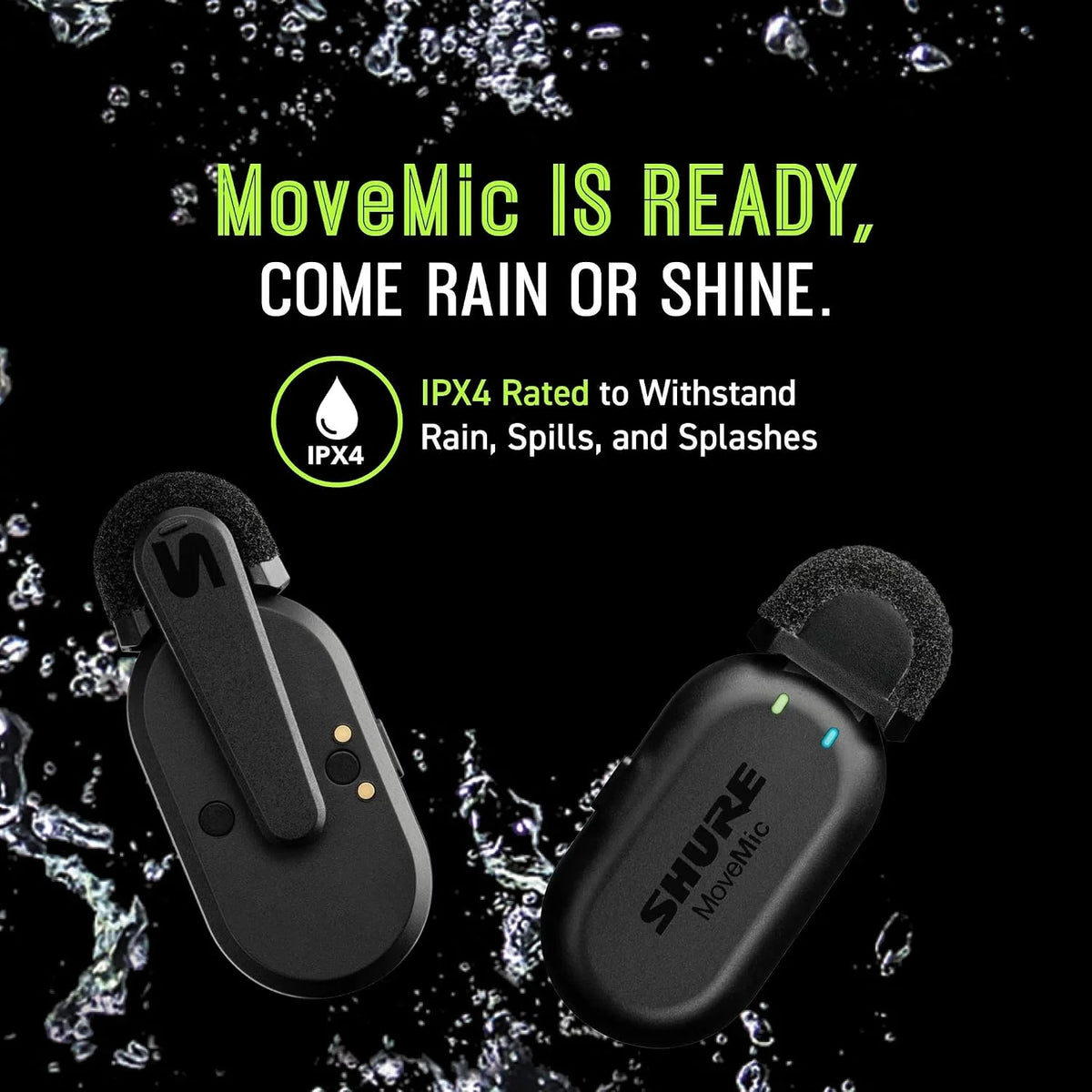 Shure MoveMic Two - Pro Direct to Phone Wireless Lavalier Microphones for iPhone & Android, 2 Bluetooth Mini Mics, 24 Hours Charge, Quick Set Up, IPX4, Compact & Portable Clip Lavs (MV-Two-Z7)