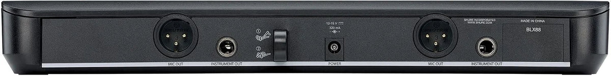 Shure BLX288/SM58 Dual-Channel Wireless Audio System H11 Band (572–596 MHz) – BLX88 Receiver, (2) BLX2 Transmitters with SM58 Dynamic Mic, Up to 14 Hr Battery, 300 ft Range