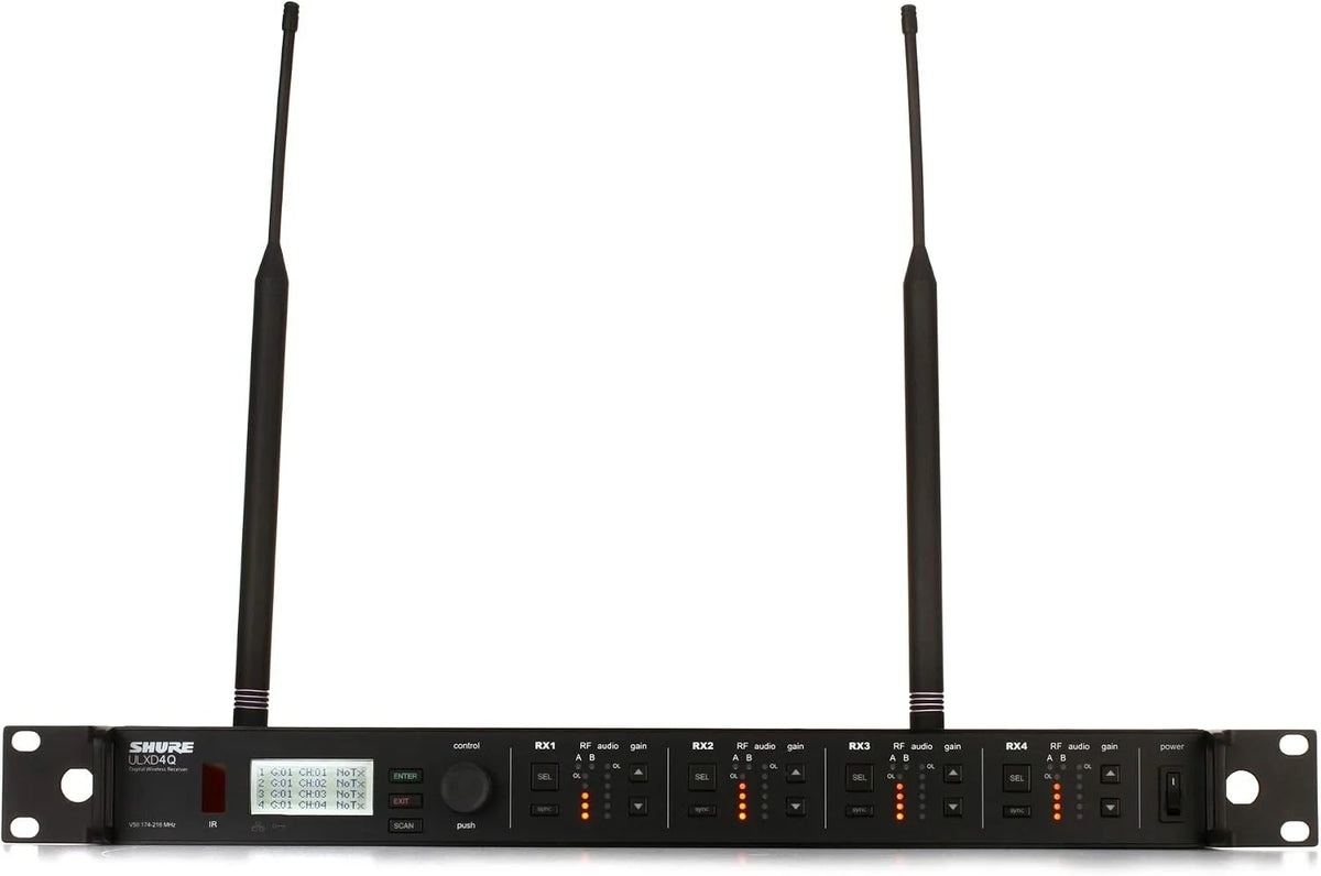 Shure ULXD4D Quad Channel Receiver - for use with ULX-D Digital Wireless Microphone Systems, Transmitters Sold Separately | V50 Band (ULXD4Q=-V50)
